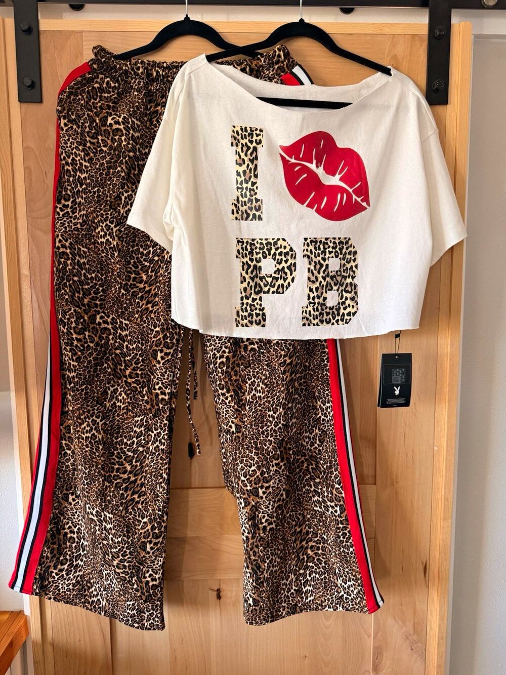 Playboy x Missguided Leopard Pajama Set Size S NWT Crop Top Wide Leg Pants